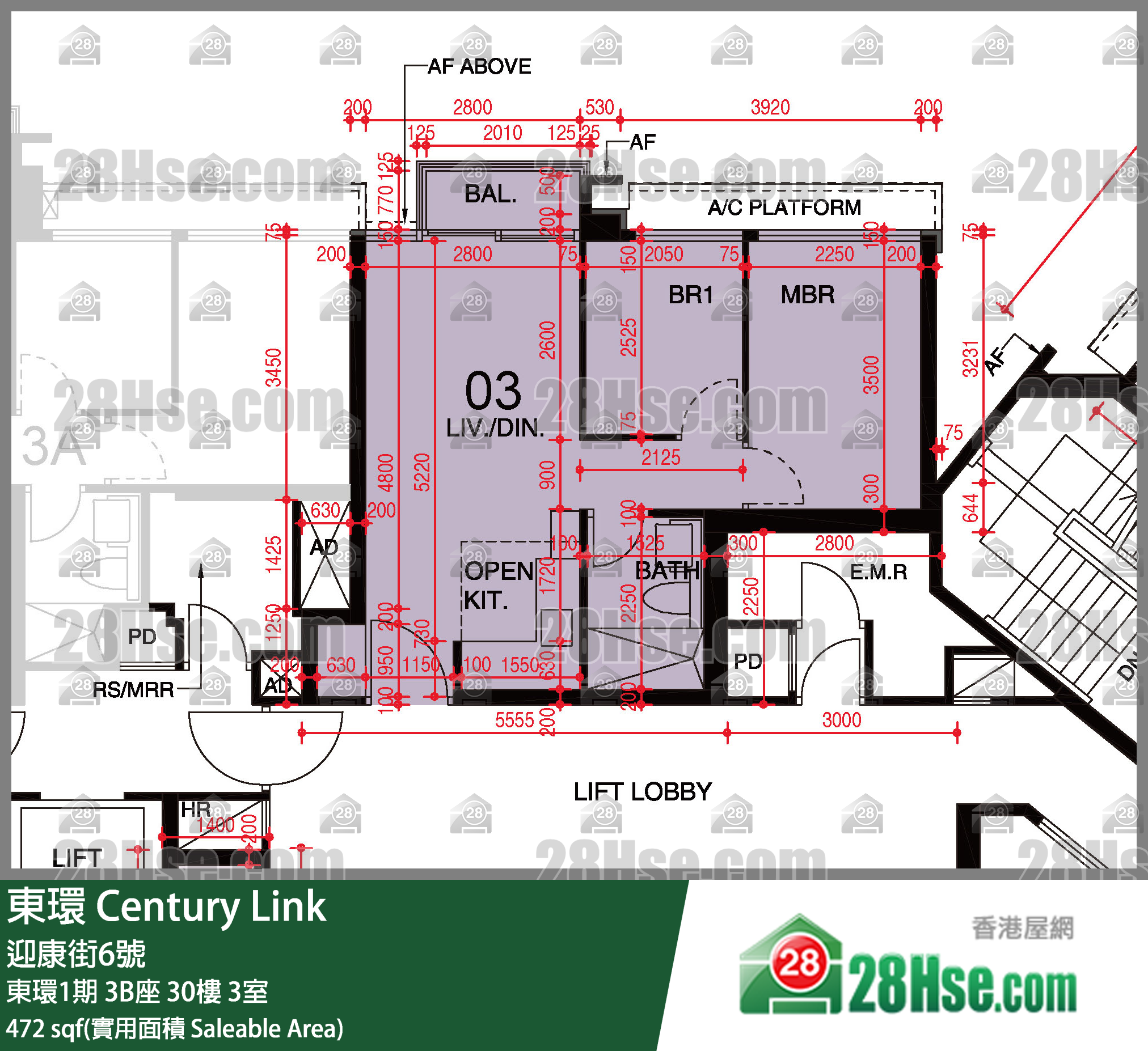 東環 東環1期3B座30樓 3室 平面圖