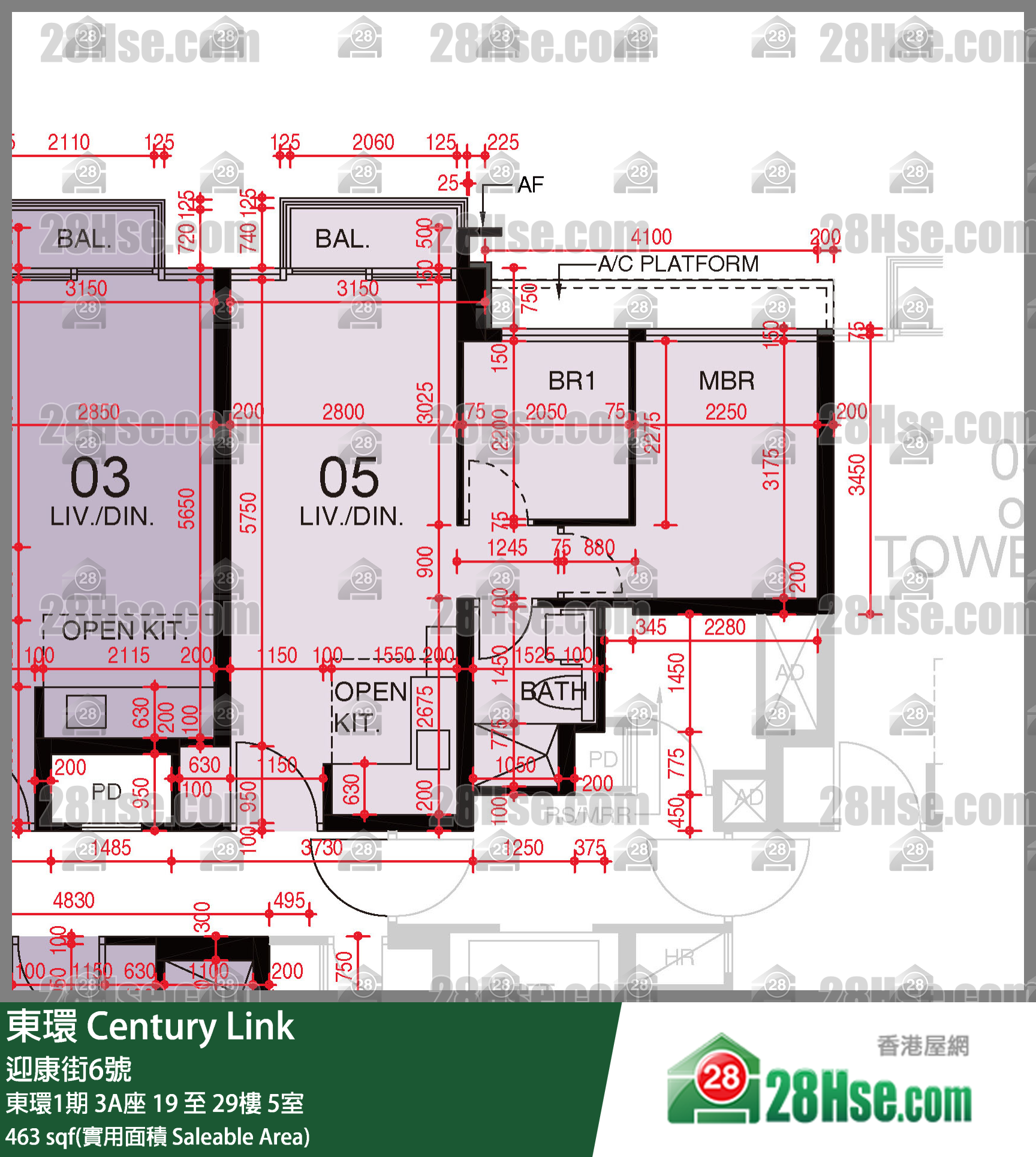 東環 東環1期3A座28樓 5室 平面圖