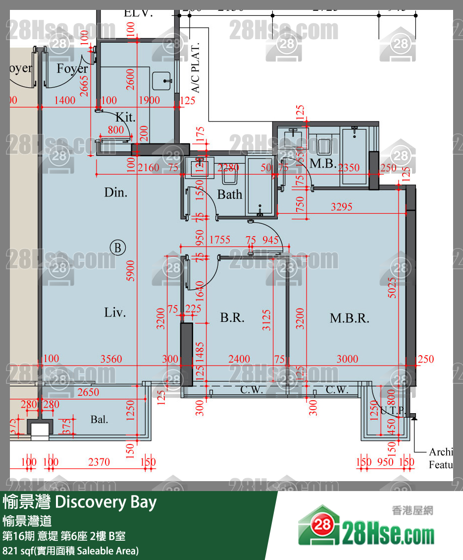 愉景灣 第16期 意堤第6座2樓 B室 平面圖