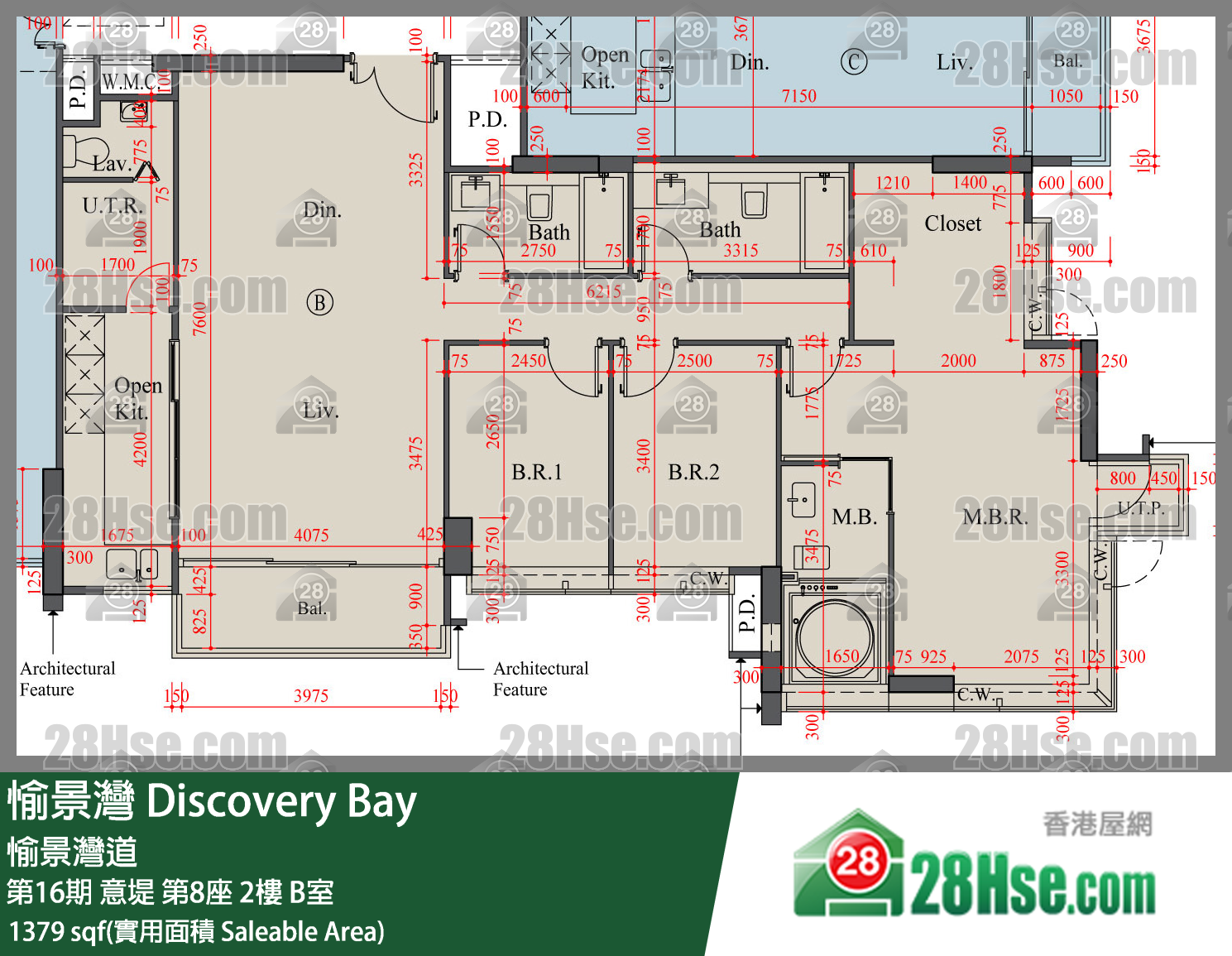 愉景灣 第16期 意堤第8座2樓 B室 平面圖