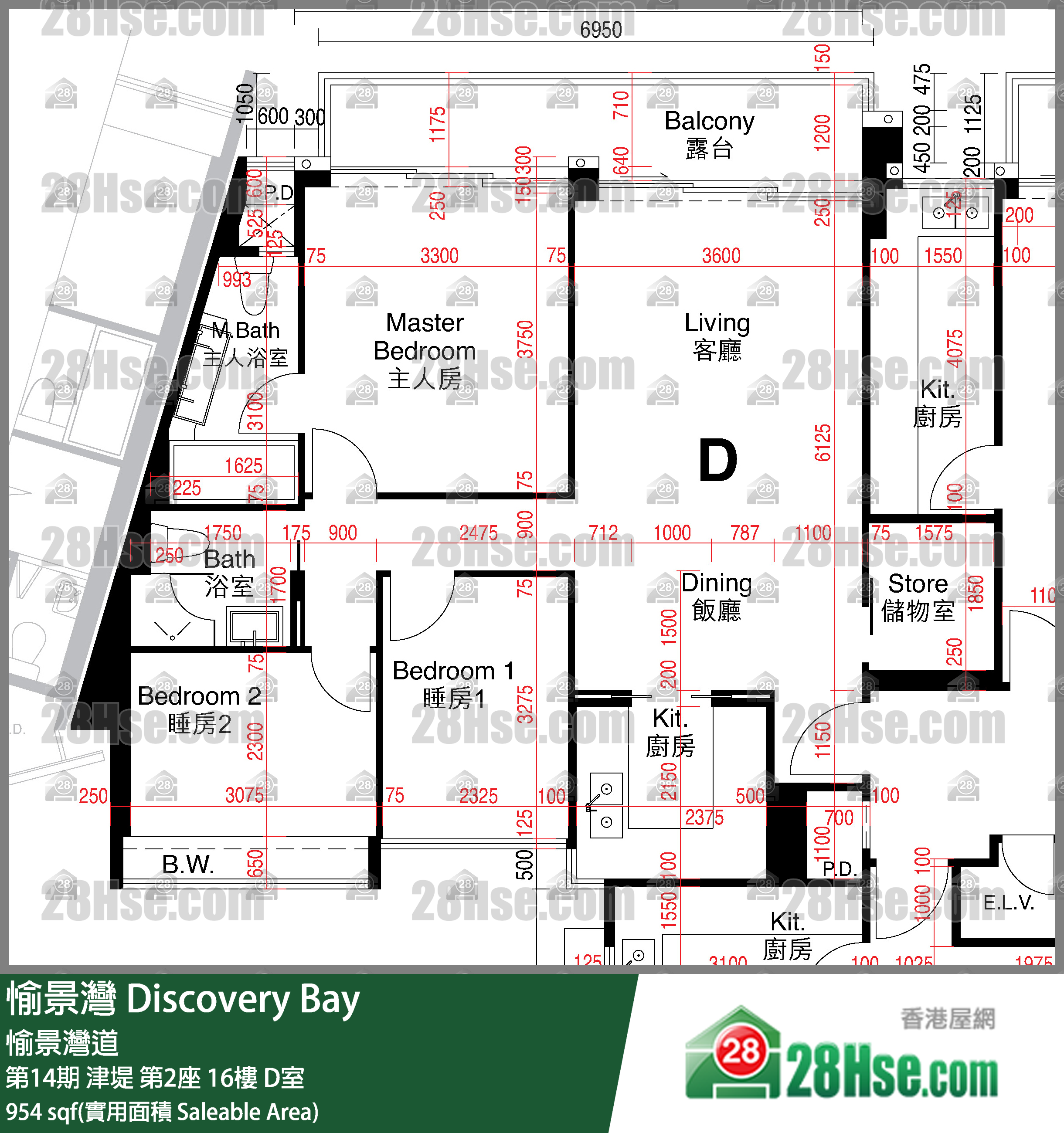 愉景灣 第14期 津堤第2座16樓 D室 平面圖