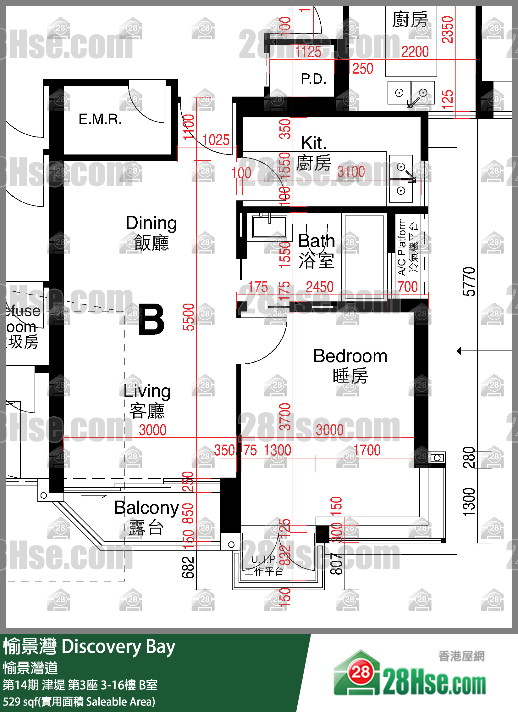 愉景灣 第14期 津堤第3座6樓 B室 平面圖