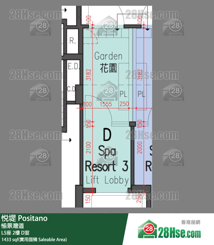 悅堤 L5座2樓 D室 平面圖