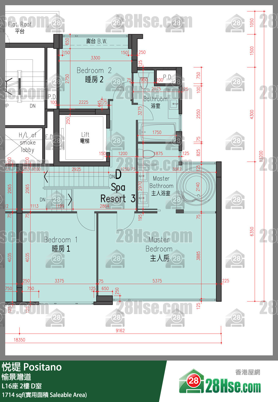 悅堤 L16座2樓 D室 平面圖