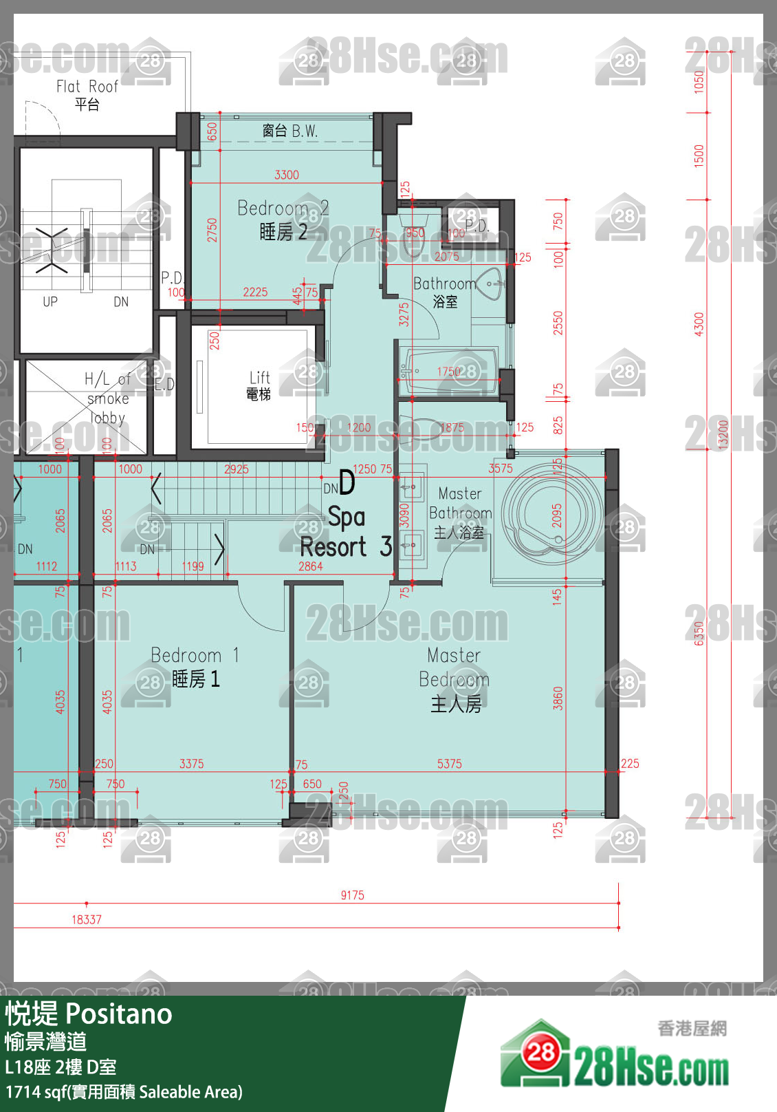 悅堤 L18座2樓 D室 平面圖