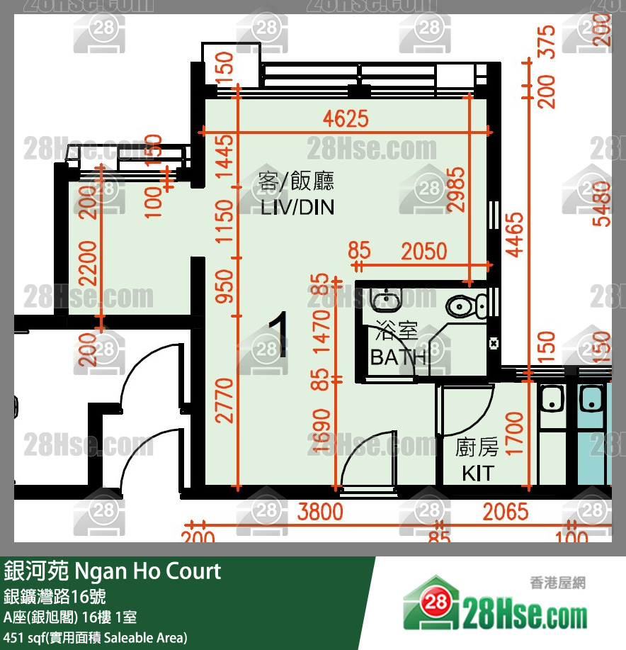 銀河苑 A座(銀旭閣)16樓 1室 平面圖
