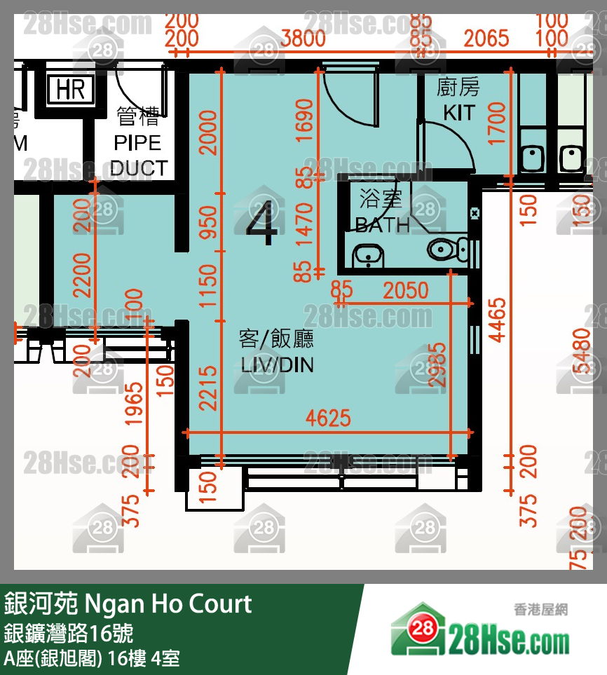 銀河苑 A座(銀旭閣)16樓 4室 平面圖