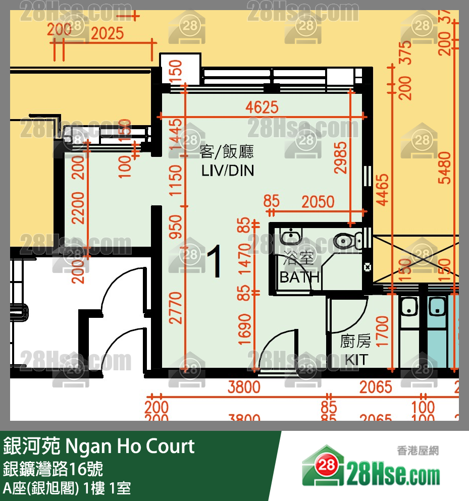 銀河苑 A座(銀旭閣)1樓 1室 平面圖