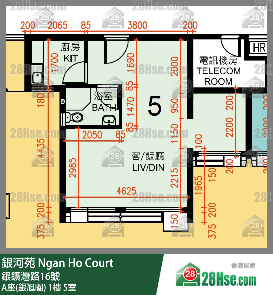 銀河苑 A座(銀旭閣)1樓 5室 平面圖