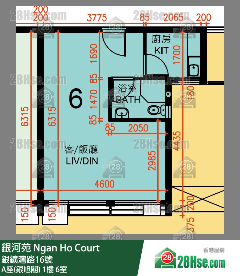 銀河苑 A座(銀旭閣)1樓 6室 平面圖
