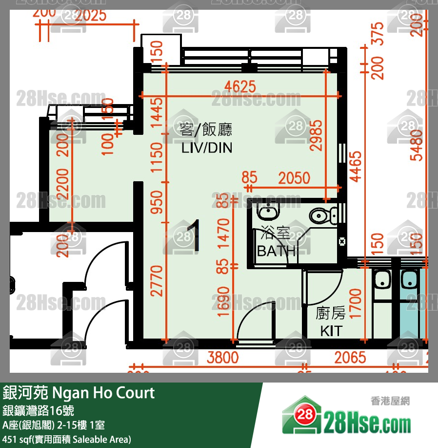 銀河苑 A座(銀旭閣)10樓 1室 平面圖