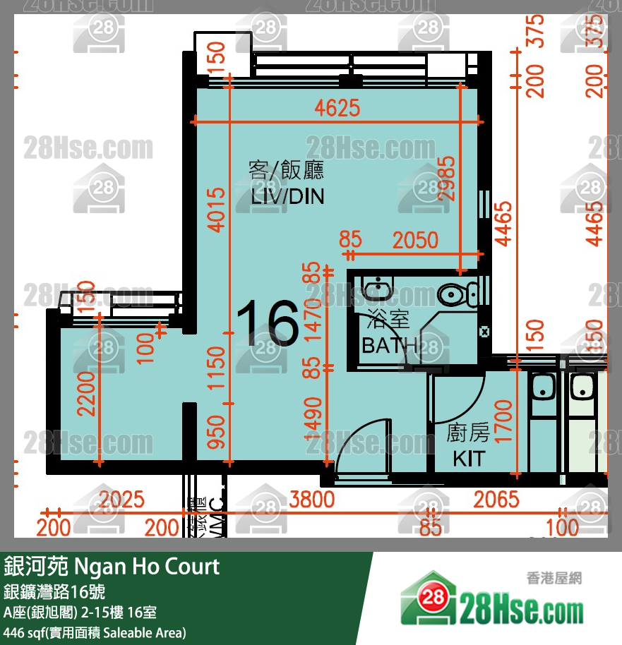 銀河苑 A座(銀旭閣)9樓 16室 平面圖