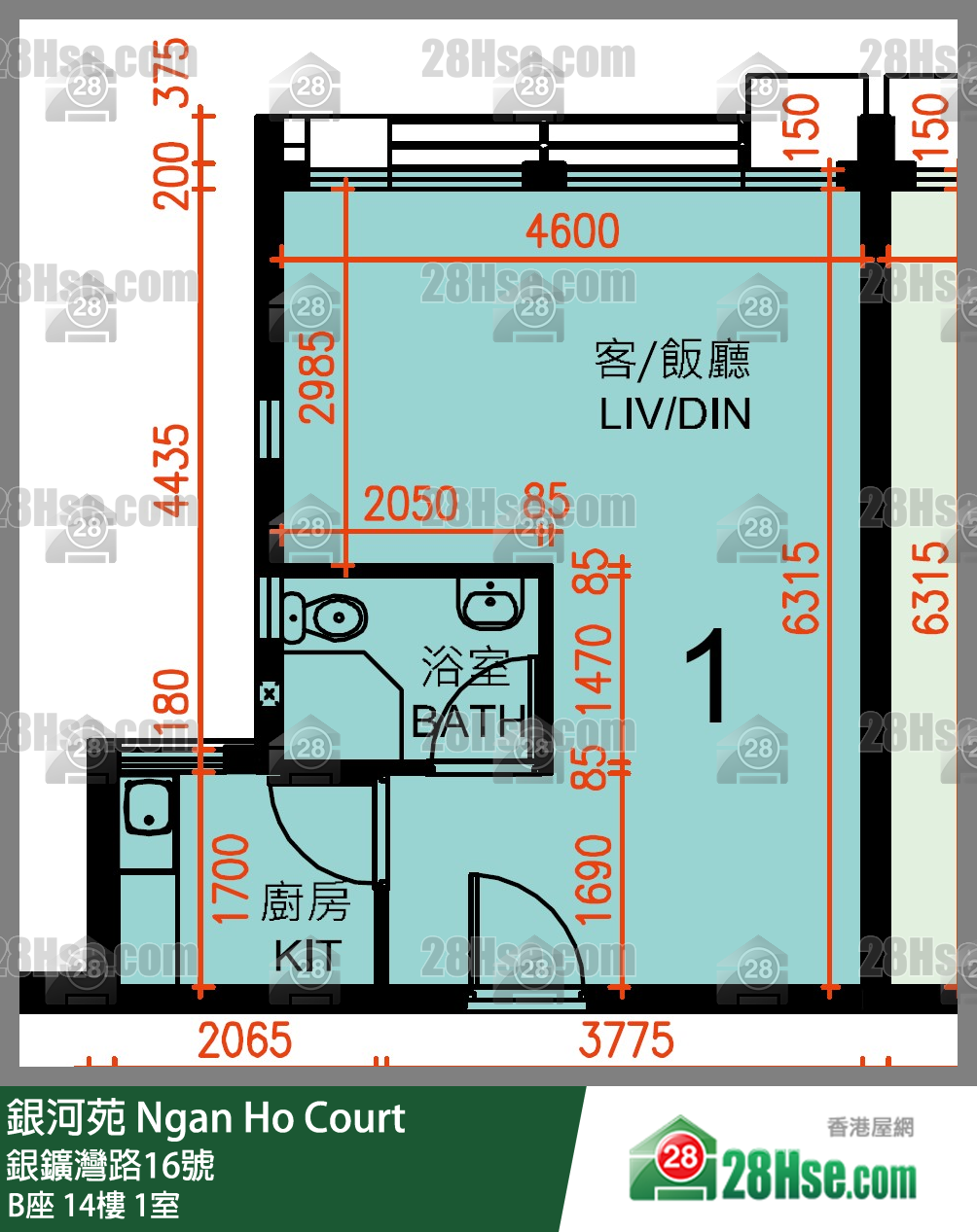 銀河苑 B座14樓 1室 平面圖