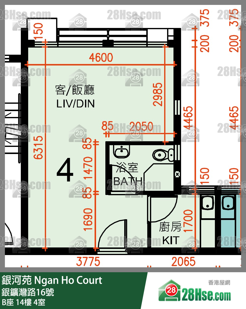 银河苑 B座14楼 4室 平面图