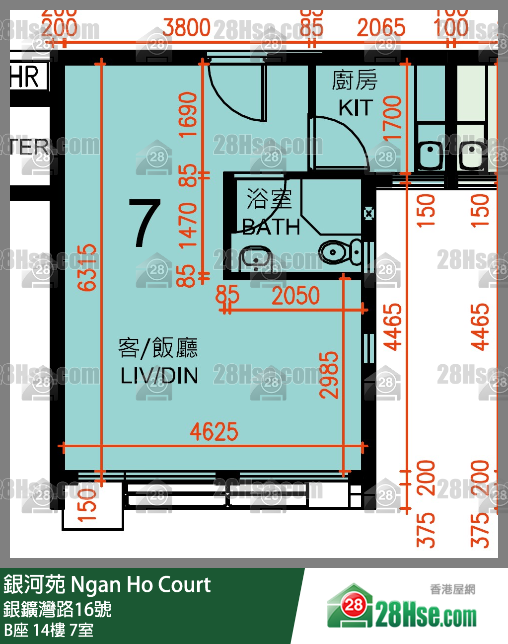 银河苑 B座14楼 7室 平面图