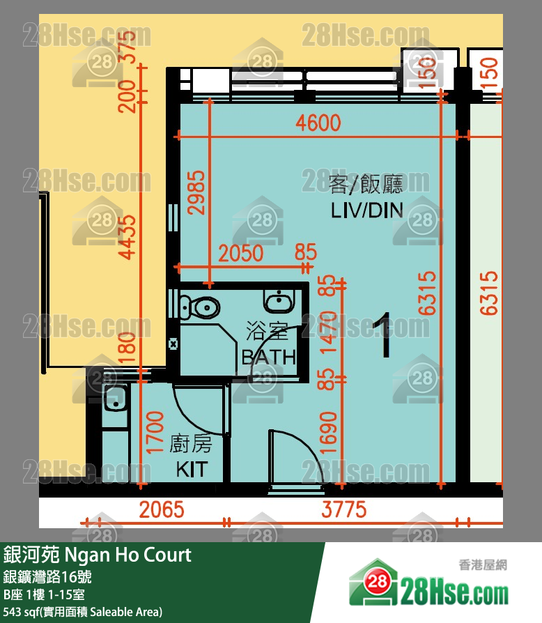 銀河苑 B座1樓 1室 平面圖