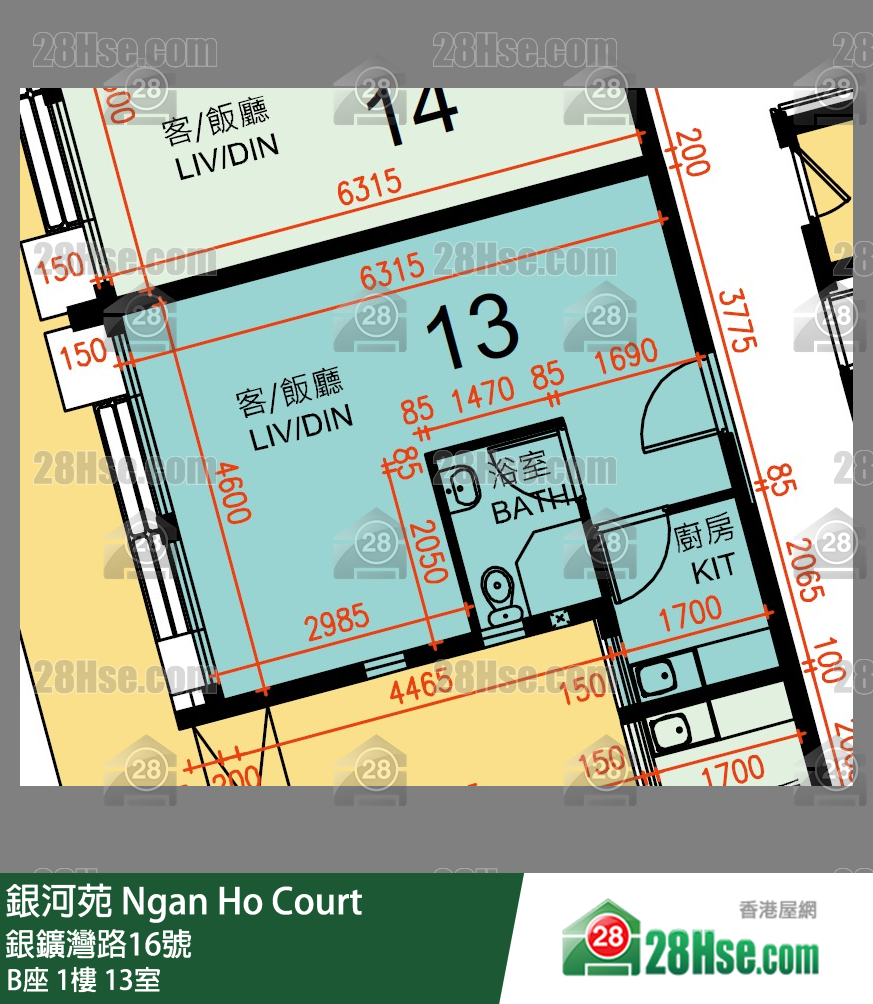 銀河苑 B座1樓 13室 平面圖