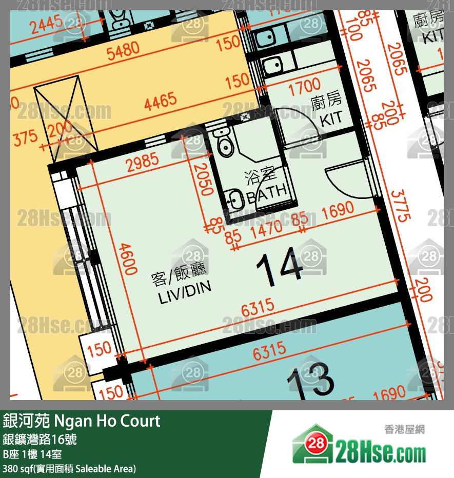 银河苑 B座1楼 14室 平面图