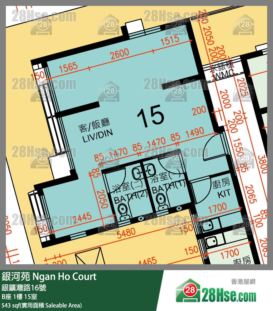 銀河苑 B座1樓 15室 平面圖