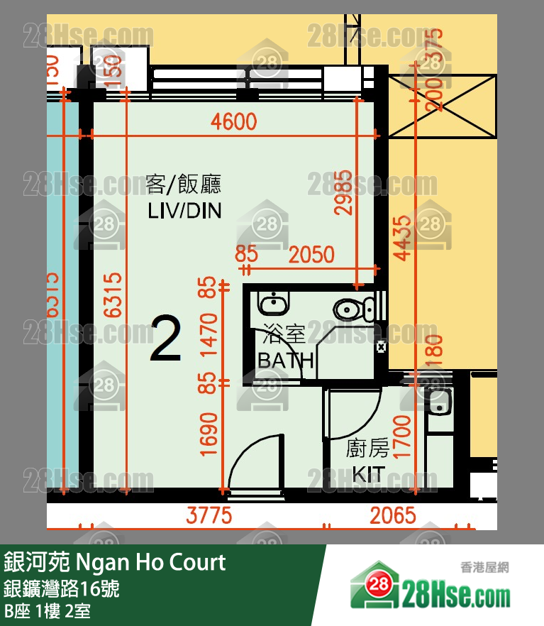 銀河苑 B座1樓 2室 平面圖