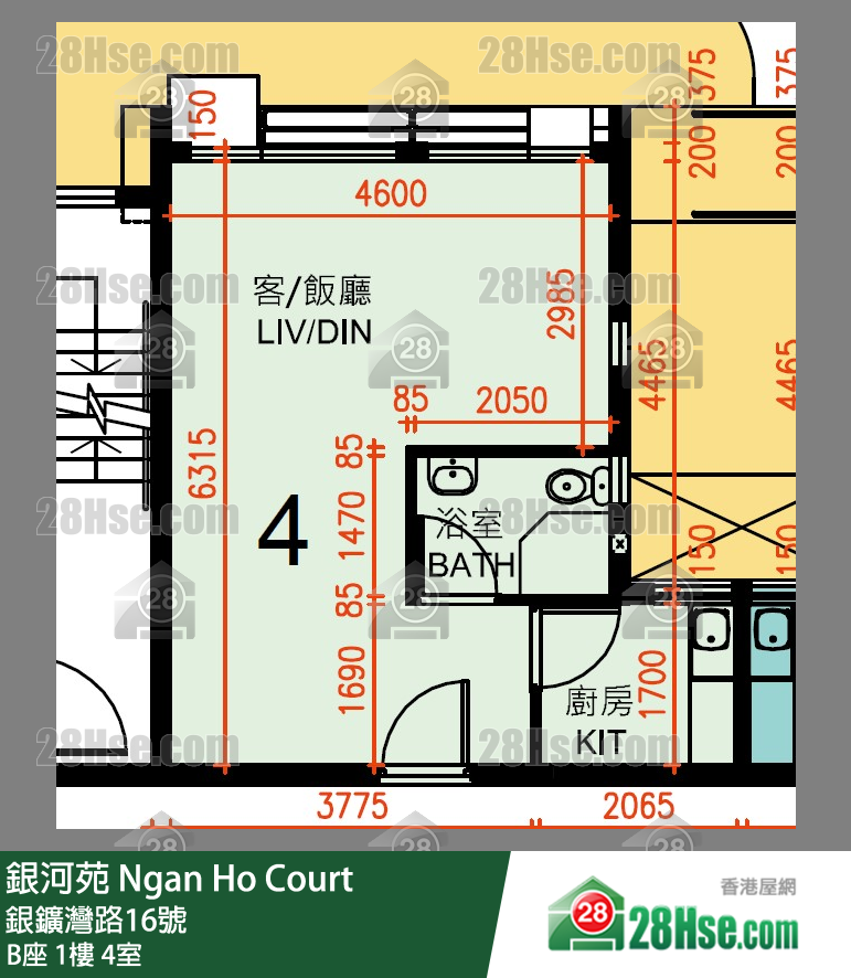 銀河苑 B座1樓 4室 平面圖