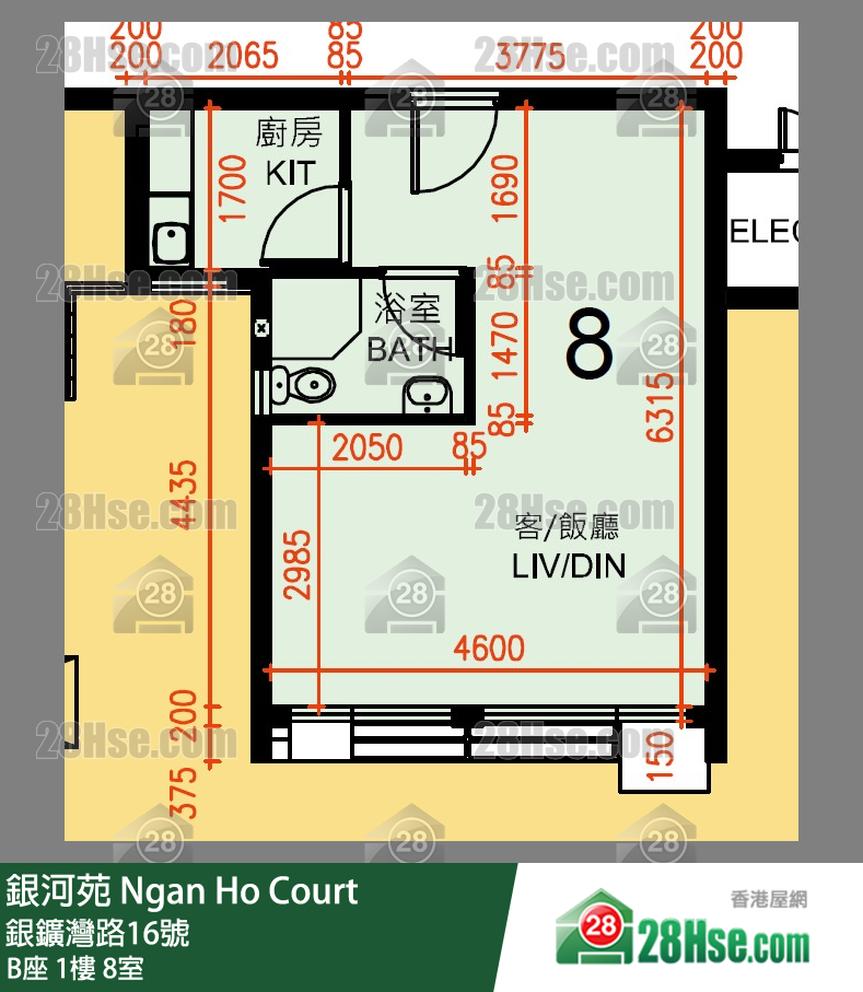 銀河苑 B座1樓 8室 平面圖