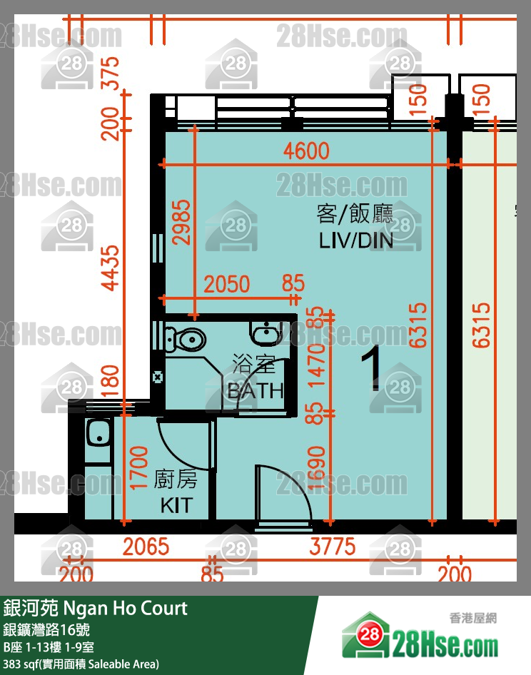 銀河苑 B座2樓 1室 平面圖