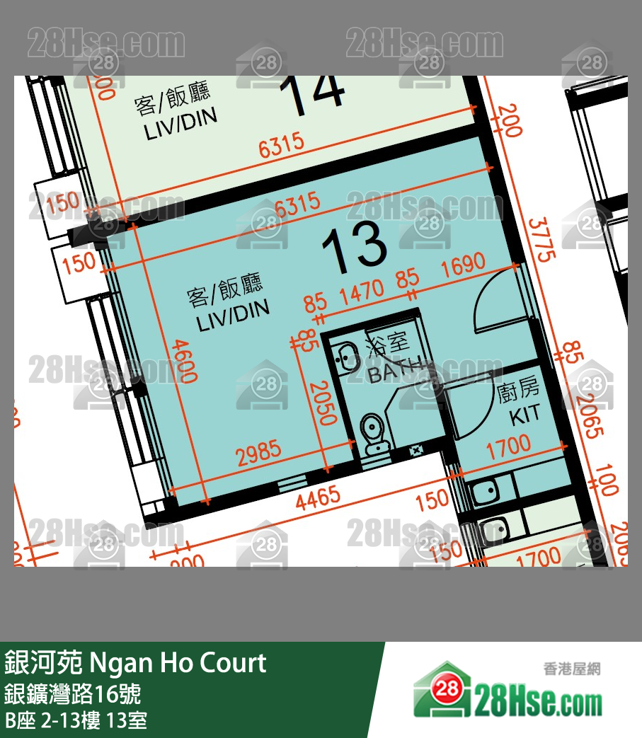 銀河苑 B座11樓 13室 平面圖