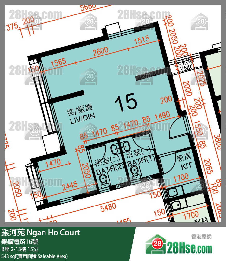 銀河苑 B座4樓 15室 平面圖