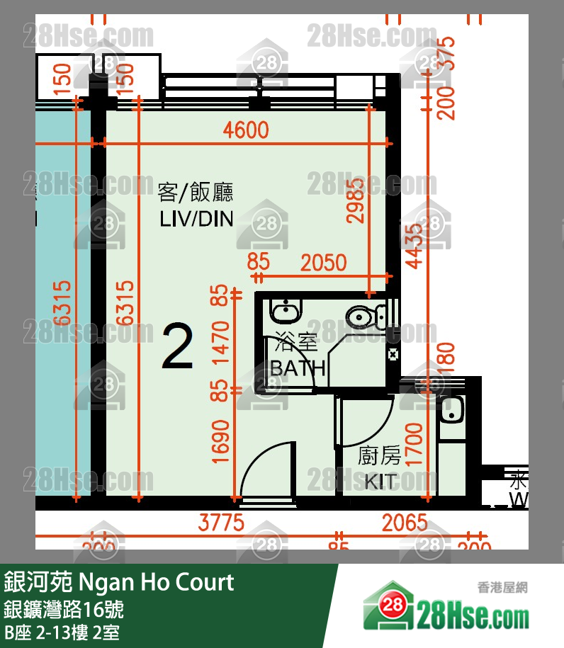 銀河苑 B座2樓 2室 平面圖