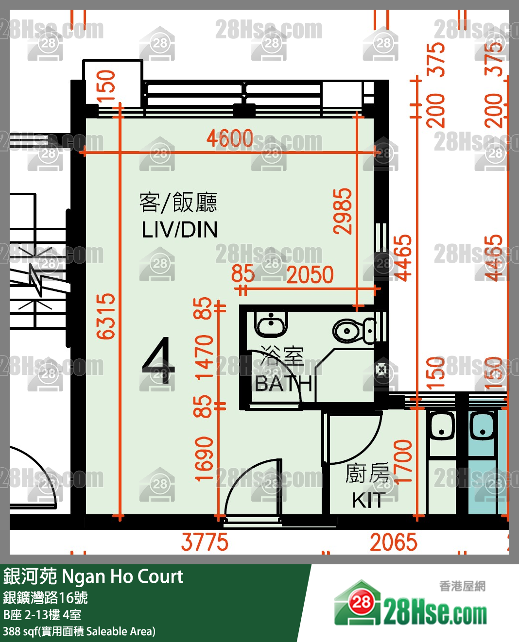 銀河苑 B座10樓 4室 平面圖