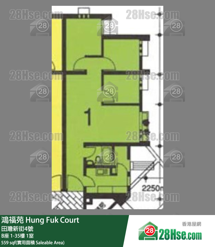 鴻福苑 B座33樓 1室 平面圖