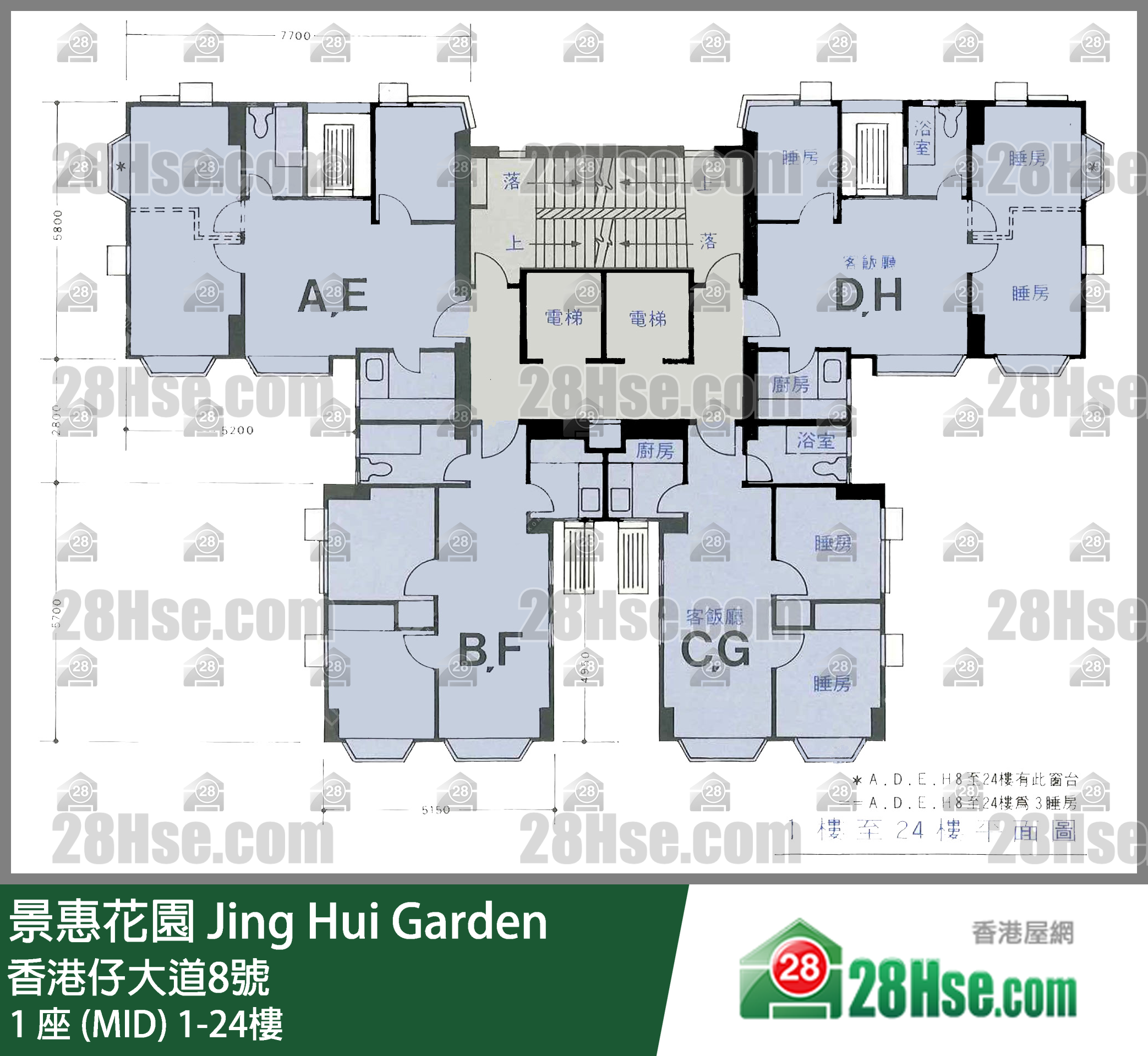 1 座 (MID) 1-24樓 平面圖