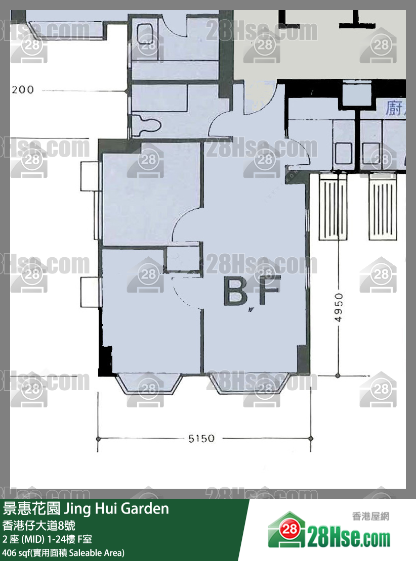 景惠花園 2 座 (MID)6樓 F室 平面圖