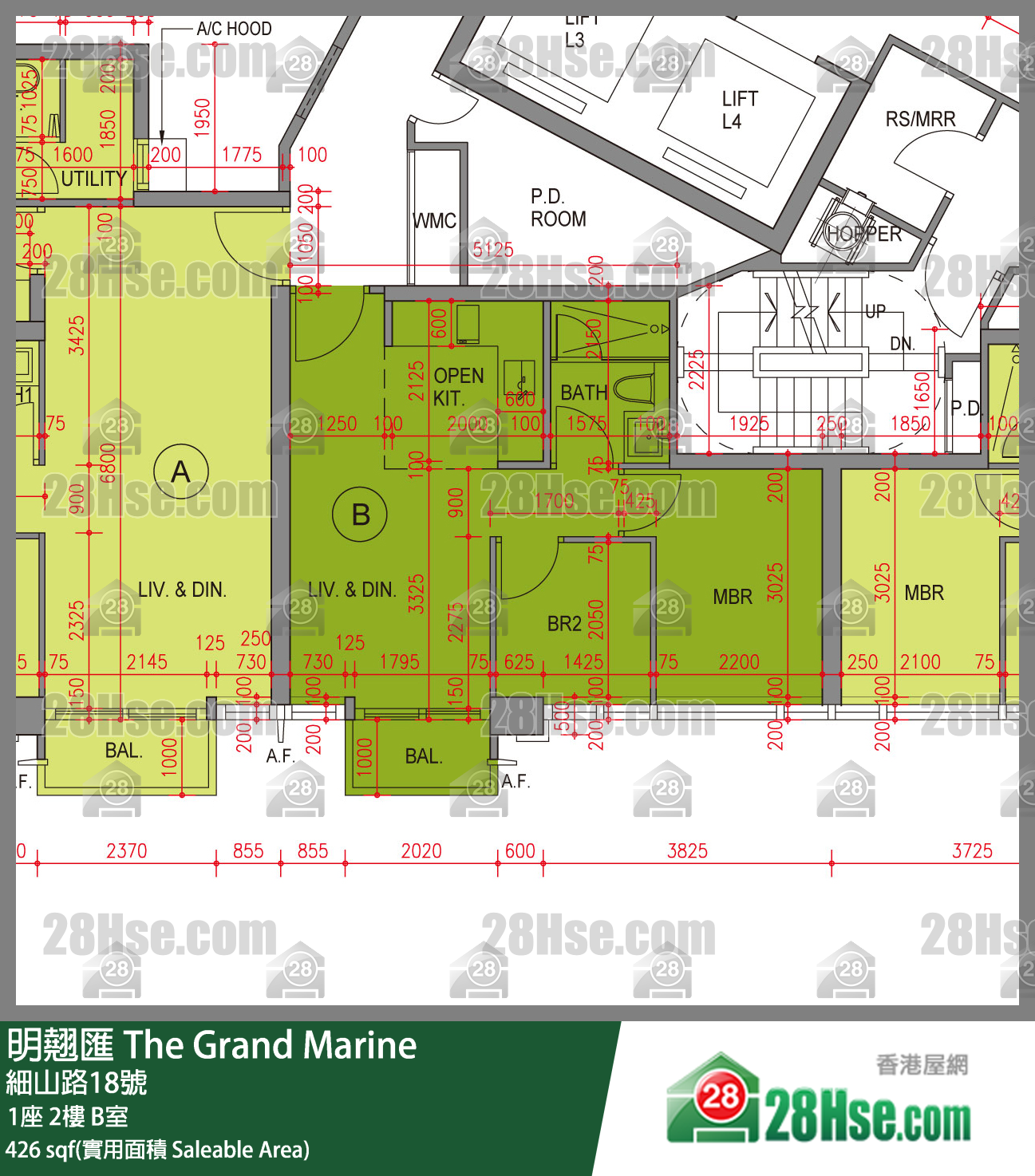 明翹匯 1座 2樓 B室 平面圖
