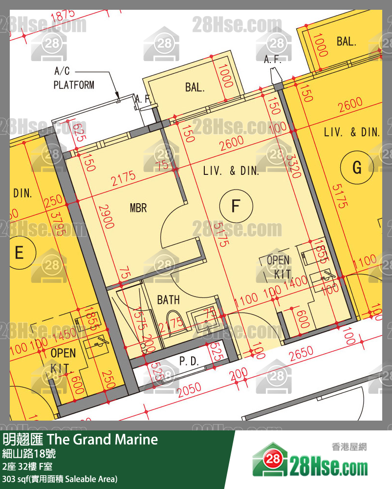 明翹匯 2座 32樓 F室 平面圖