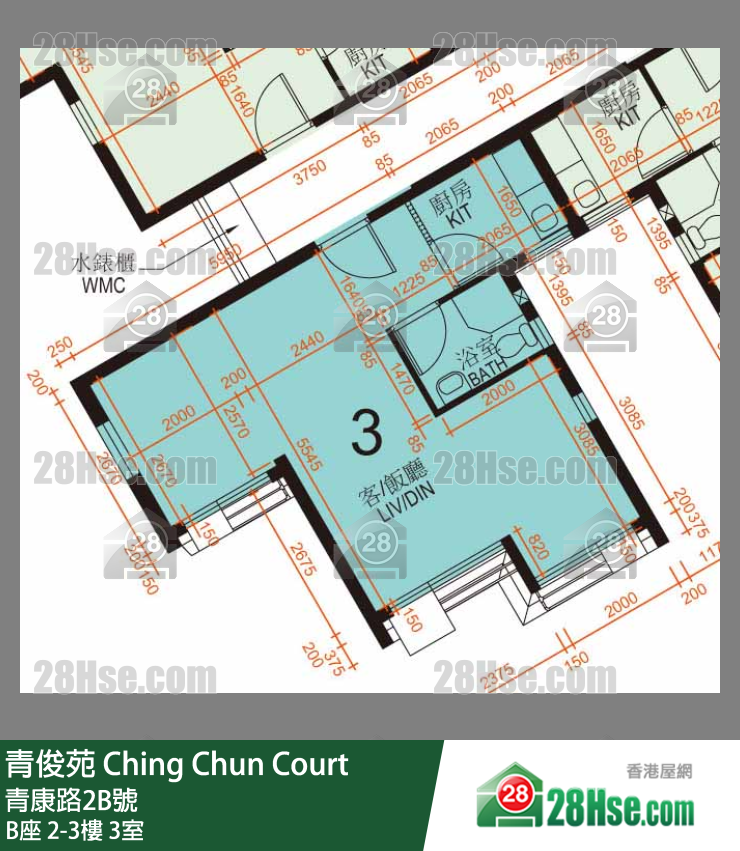 青俊苑 B座2樓 3室 平面圖