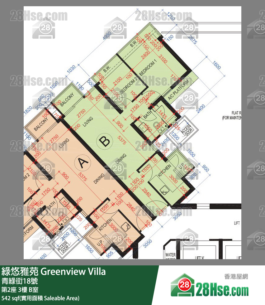 綠悠雅苑 第2座 3樓 B室 平面圖