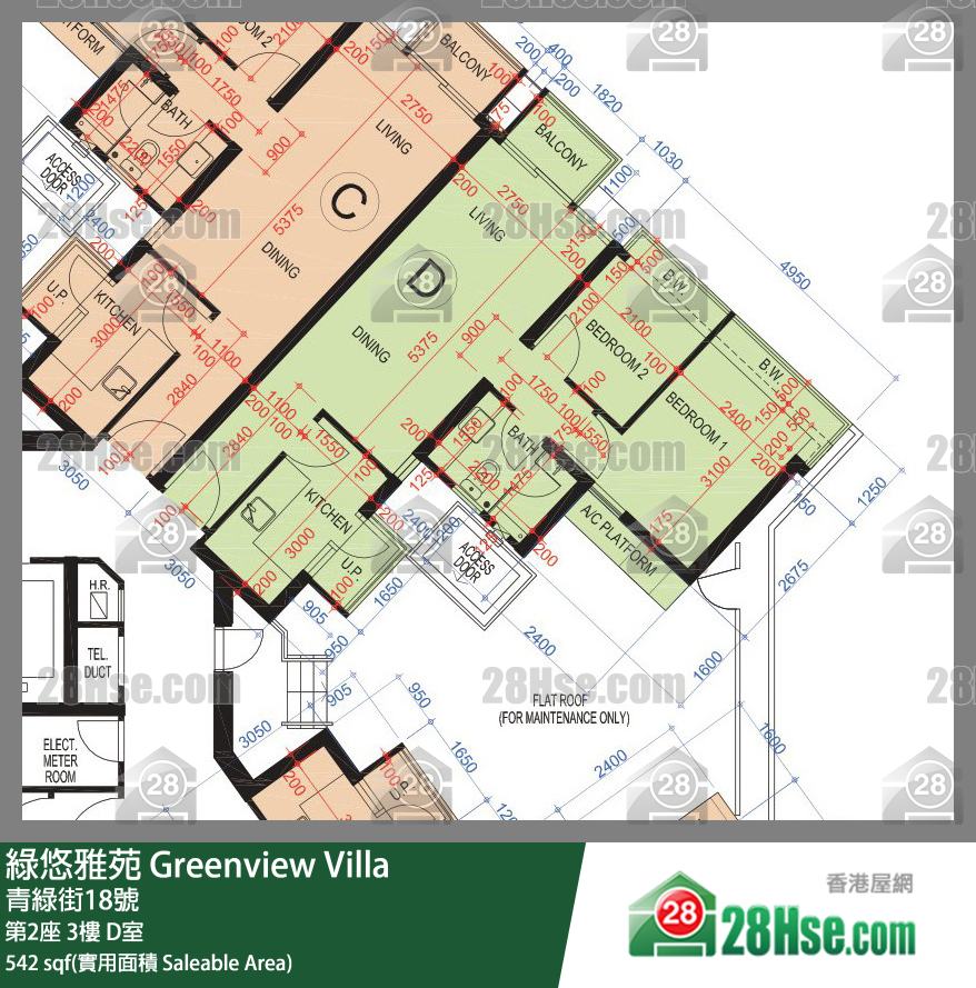 綠悠雅苑 第2座3樓 D室 平面圖