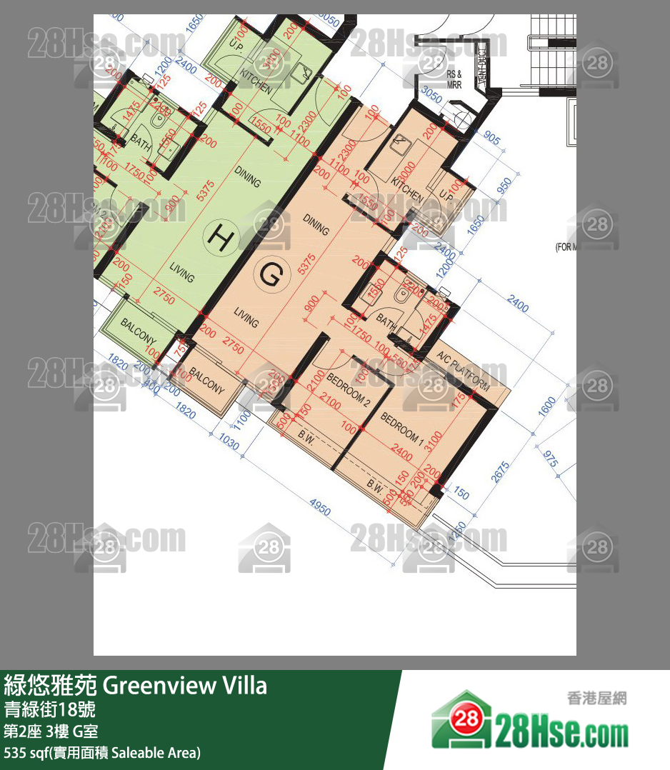 綠悠雅苑 第2座 3樓 G室 平面圖