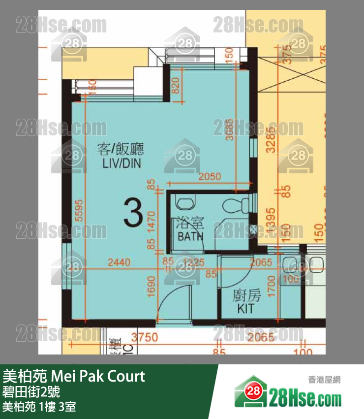 美柏苑 美柏苑1楼 3室 平面图