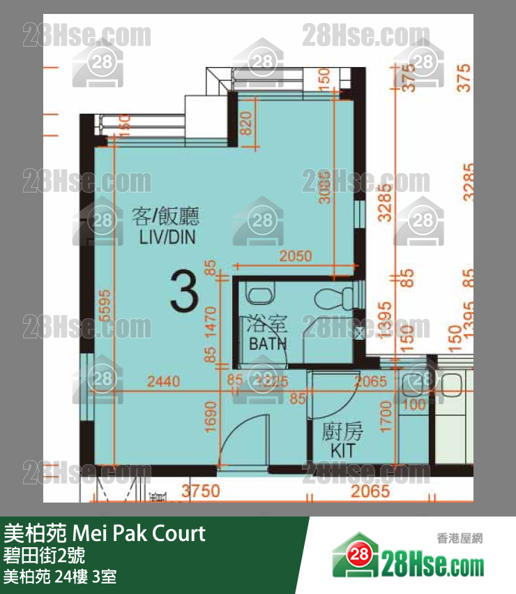 美柏苑 美柏苑24楼 3室 平面图