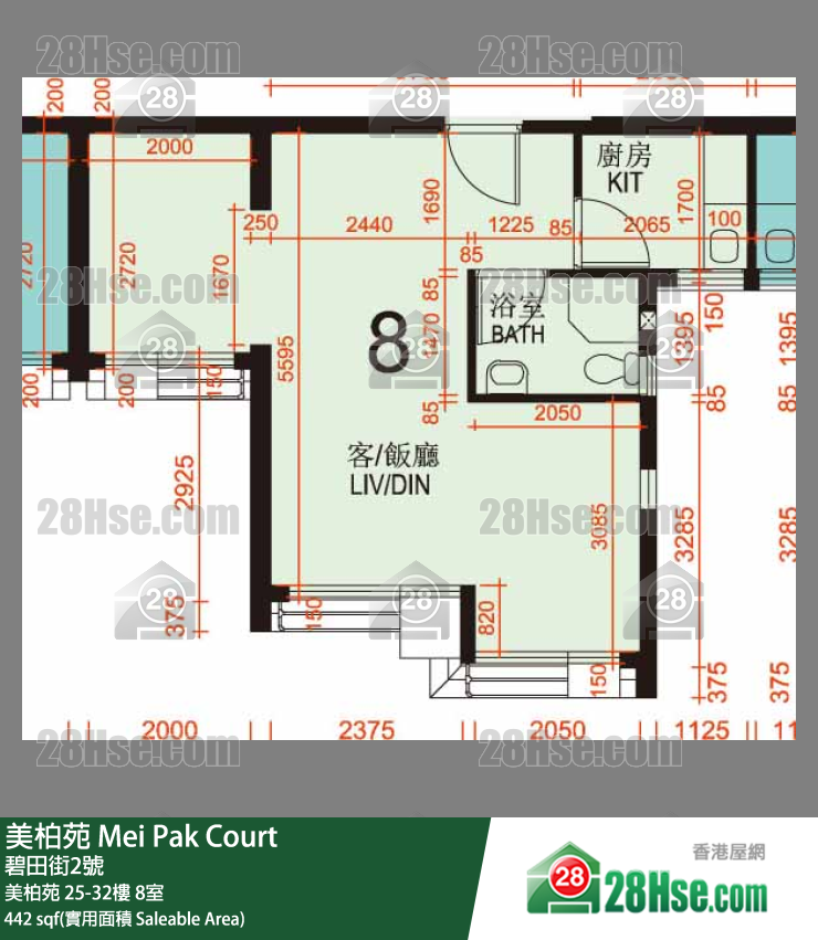 美柏苑 美柏苑32楼 8室 平面图