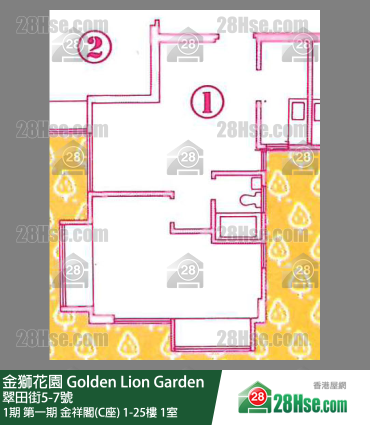 金獅花園 1期 第一期 金祥閣(C座) 1樓 1室 平面圖