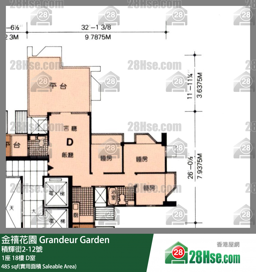 金禧花園 1座18樓 D室 平面圖