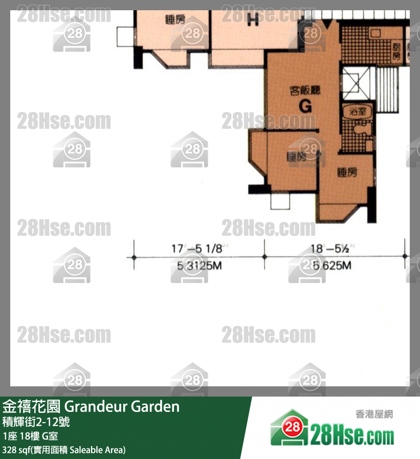 金禧花園 1座18樓 G室 平面圖