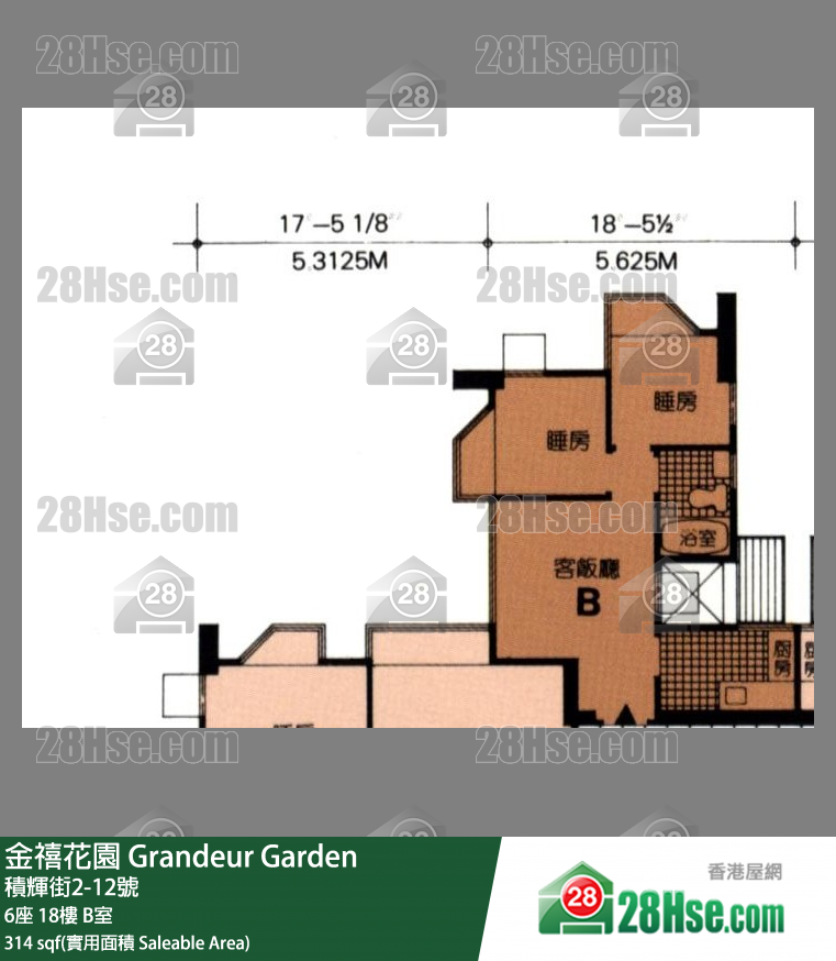 金禧花園 6座 18樓 B室 平面圖