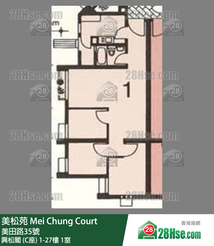 美松苑 興松閣 (C座)26樓 1室 平面圖