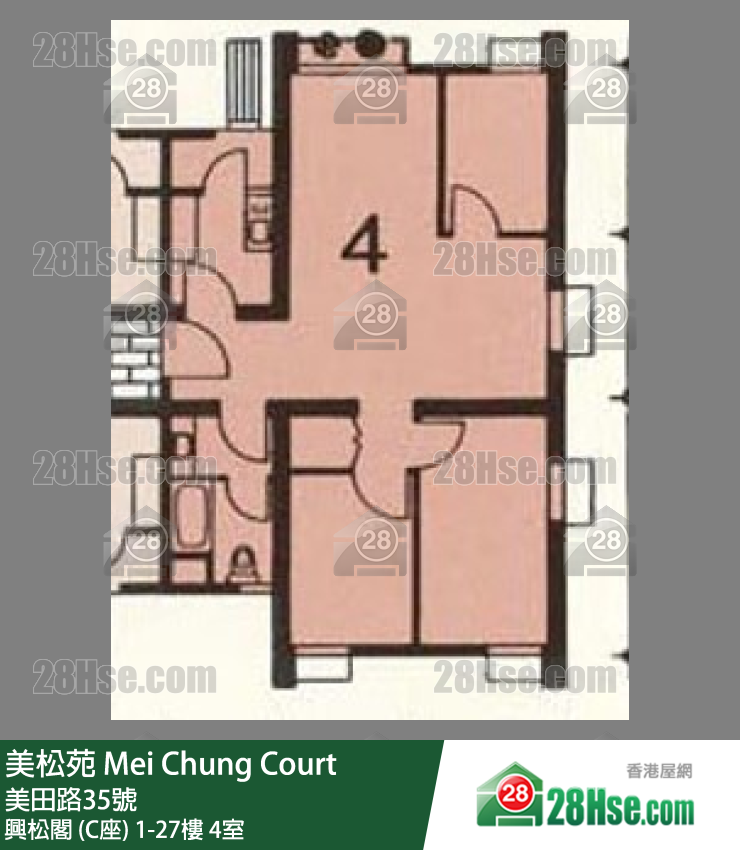 美松苑 興松閣 (C座)17樓 4室 平面圖