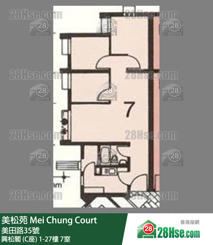 美松苑 興松閣 (C座)6樓 7室 平面圖